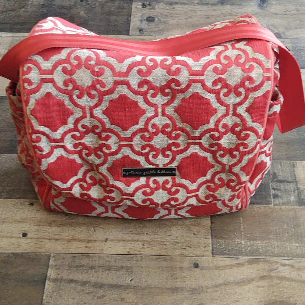 Petunia Pickle Bottom Diaper Bag Backpack Orange And Beige Tapestry